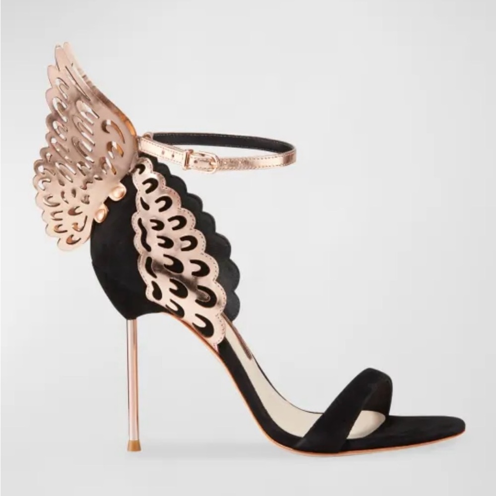 Sophia Webster Black and Gold Heels with Butterfly Wings
